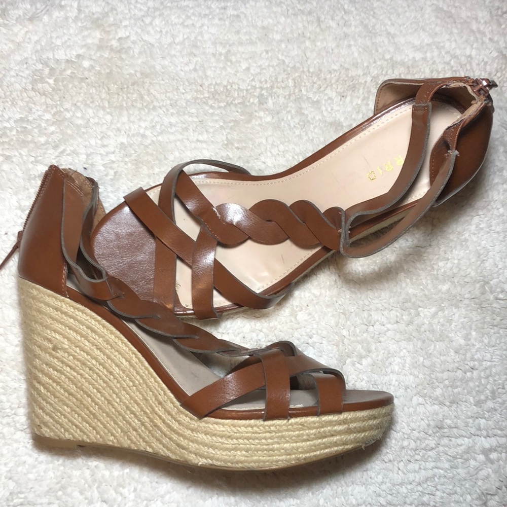 Braided t-strap wedges